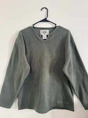 Arctic Image Fleece Pullover Moose Print Sweater Olive Green